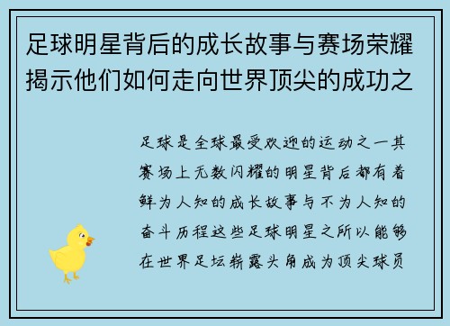 足球明星背后的成长故事与赛场荣耀揭示他们如何走向世界顶尖的成功之路